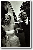 Balck and white photograph of newlywed couple in the French Quarter of New Orleans